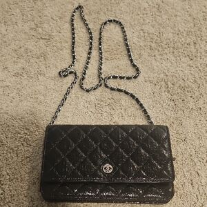 Quilted Black Chain Wallet On A Chain Shoulder Bag/crossbody- Chanel Rare!